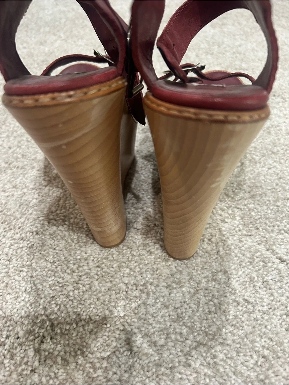 Chloe 60th Anniversary Burgundy Leather Heritage Wedge Sandals Size 39.5